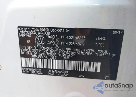 2018 Toyota Rav4 Hybrid Xle z USA, uszkodzony, nr VIN JTMRJREV8JD155841